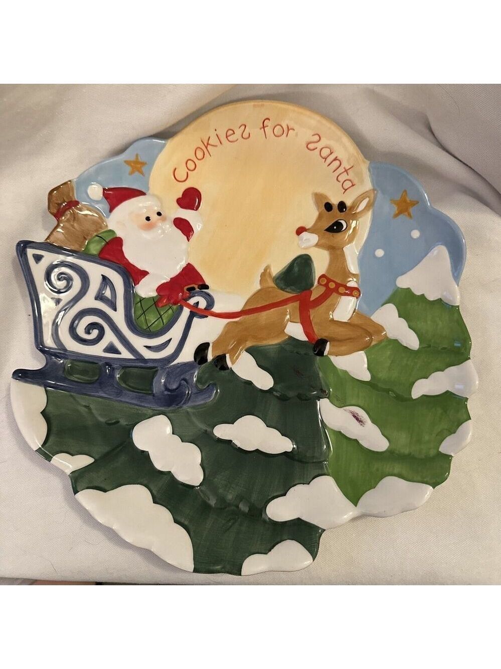 LENOX Rudolph The Red Nosed Reindeer Embossed Cookies For Santa Plate